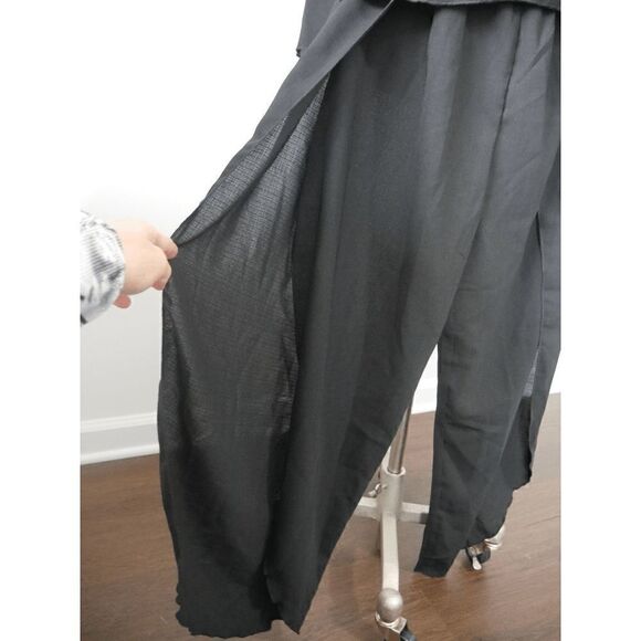 Black Short-Sleeve Top & Open side Wide-Leg Pants L #1804-C8 - Picture 4 of 11